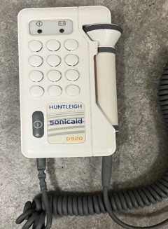A handheld doppler used for intermittent auscultation