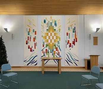 Image of art on a wall inside a chapel